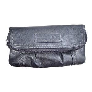 Roots Black‎ Leather Clutch Crossbody Bag with Detachable Strap